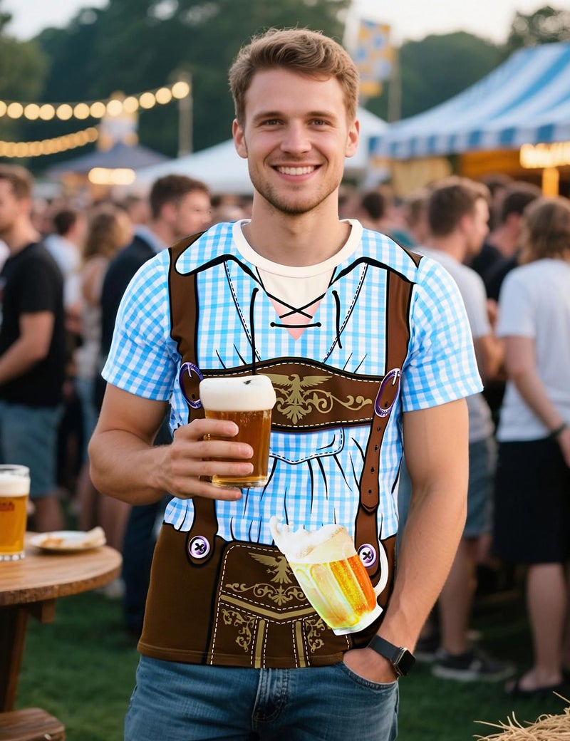 Funny World Funny Word Men's Bavarian Oktoberfest Costume T-Shirts, X-Large, Blue - Image 3